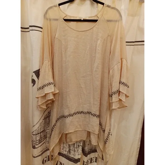 Indigo Soul Beige Embroidered Bell Sleeve Tunic Top XL - Picture 5 of 6